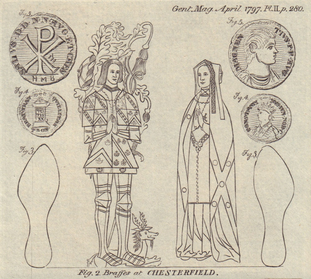 Brass plates in St Mary & All Saints Church Chesterfield Derbys Roman Coins 1797